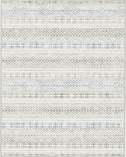 8'x10' Machine Washable Vintage Design Area Rug - Non Slip, Stain Resistant for Home, Office, Machine Washable Area Rugs 8x10, Area Rugs for Living Room (Grey Blue Cream 8x10)…