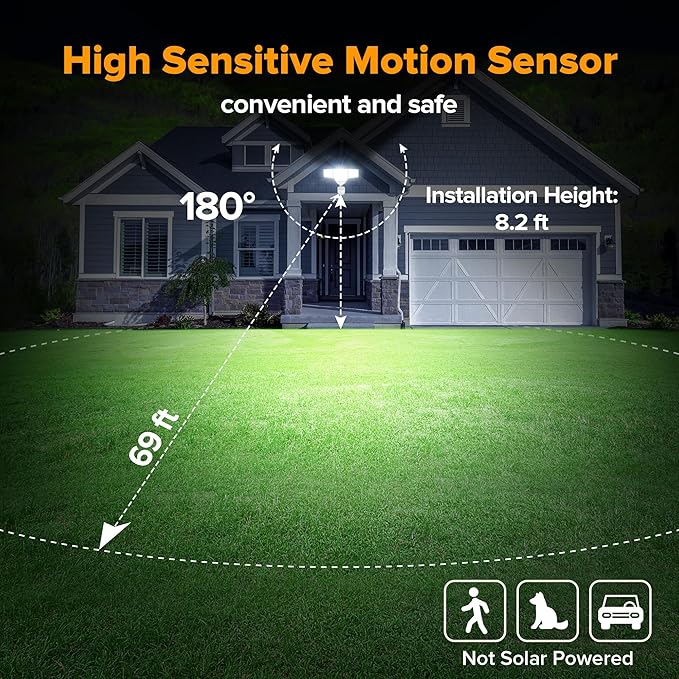 LUTEC 80W 9000LM LED Security Lights Motion Sensor Outdoor Lights, 4 Head LED Flood Lights Outdoor 5000K Daylight, IP65 Waterproof, Motion Detected Lights for Outside, Garage, Yard (White) - 2 Pack