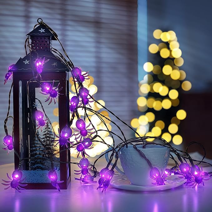 Oopswow Halloween Decor Spider String Lights, Solar String Light,2PACK 20ft 30 LED Outdoor Decorative Lights for Patio, Garden, Gate, Yard, Halloween Christmas Decoration (2Pack,Spider)