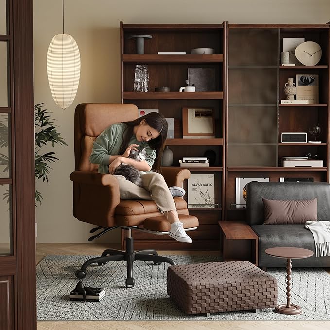 ELABEST C39 Cross Legged Office Chair with Footrest & Convertible Armrests-Pet-Friendly Criss Cross Home Desk Chair, Ergonomic Big and Tall Executive Chair with Lumbar Pillow