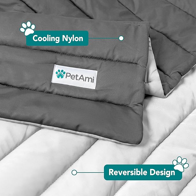 PetAmi Cooling Mat for Dog, Premium Pet Cooling Blanket for Crate Kennel, Indoor Cat Cool Sleeping Pad, Q-MAX Cold Sofa Couch Cover for Summer, Gray/Light Grey, Large (40x60)