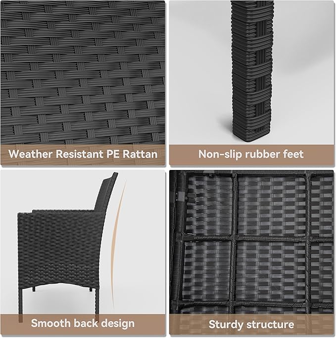 Kurapika Patio Furniture Set 4 Pieces Outdoor Wicker Rattan Chairs Conversation Sets w/Coffee Table, Rocking Bistro Set, for Deck,Patio,Backyard,Lawn (Navy Blue)