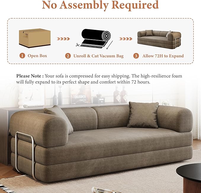 Boneless Couch Sectional Sofa,Convertible Sofa Bed with Sleeper Sofa,Futon Floor Couch Folding Sofas for Living Room,Bedroom,Apartment (Camel, 78.8''W)
