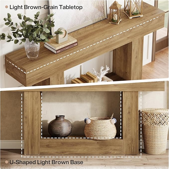 Tribesigns 63-Inch Long Console Table, 2-Tier Entryway Table Sofa Table with Storage, Farmhouse Wood Behind Couch Table for Living Room, Hallway, Light Brown