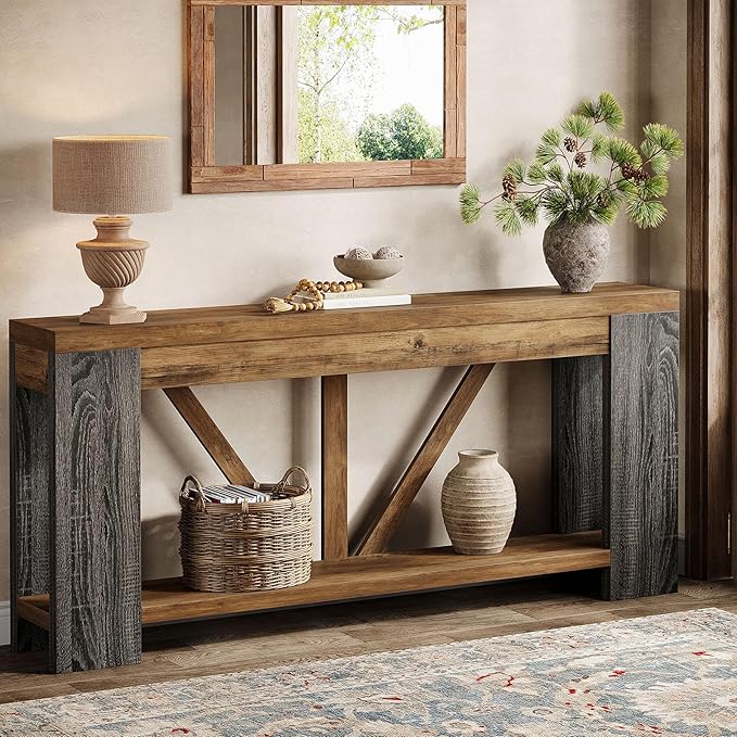 Tribesigns 70.9" Extra Long Entry Table, Farmhouse Wood Console Table with Storage, Modern Accent Sofa Table Behind Couch Foyer Tables for Entryway, Living Room, Entrance, Rustic Brwon