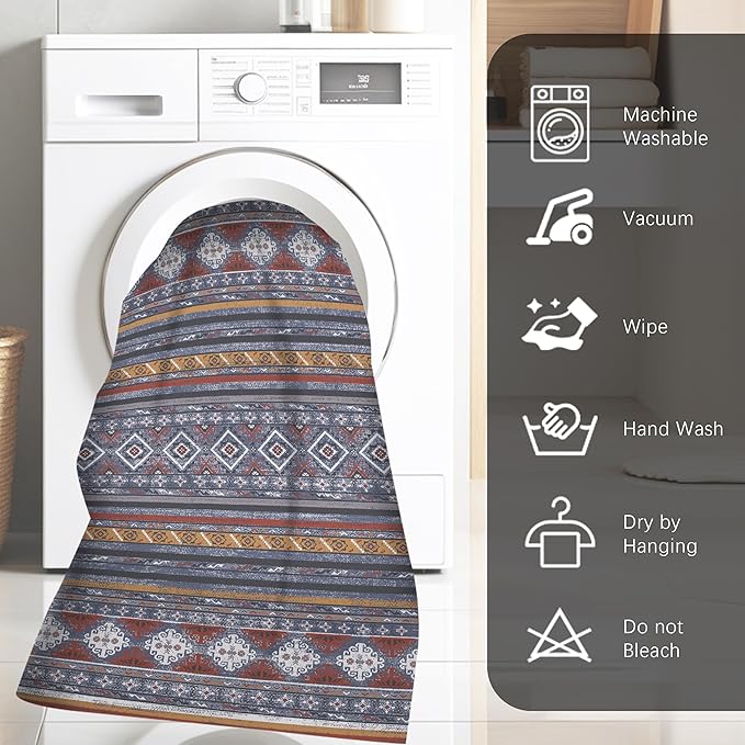 RUGSURE Washable Area Rugs 6' x 9' - 1/6 Thick - Moroccan-Inspired -Stain & Water Resistant Non-Slip - Resistant Rug for Living Room, Bedroom, Nursery, Pet & Child Friendly (Blue and Red)