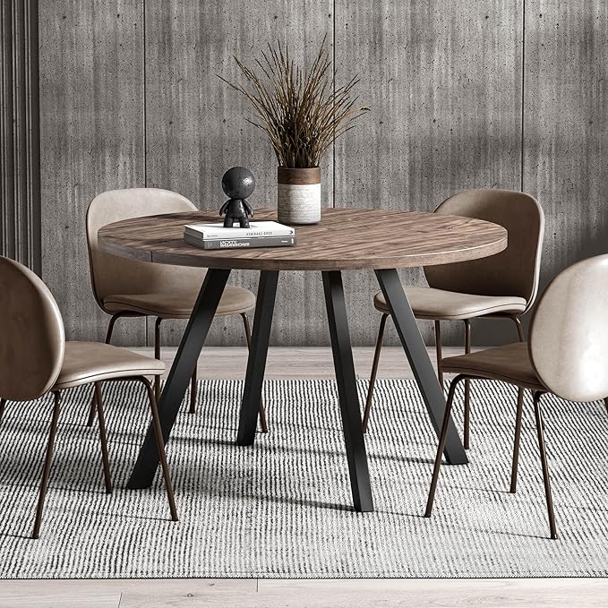 Round Wood Dining Table for 4-6, 47" Mid Century Modern Kitchen Table (Only Table), Brown