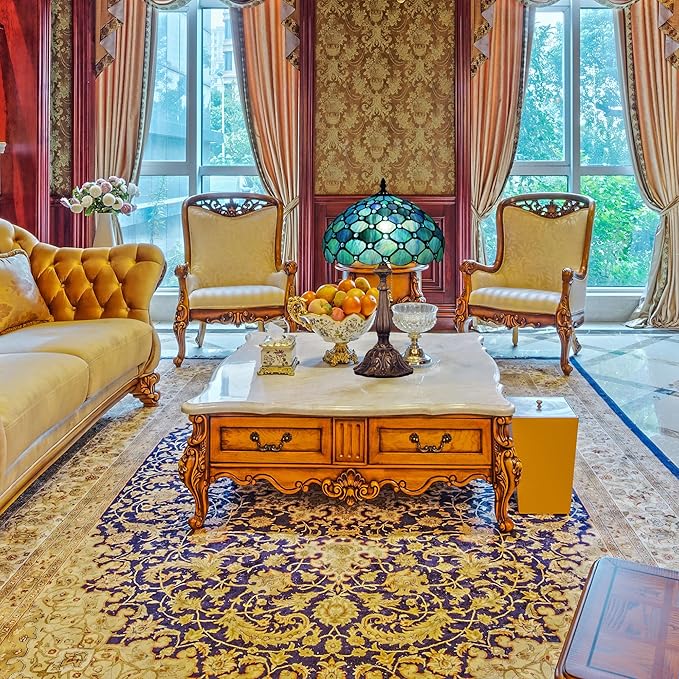 Tiffany Table Lamp Stained Glass Lamp 12X12X19 Inch Antique Reading Light (Sea Blue Pear)