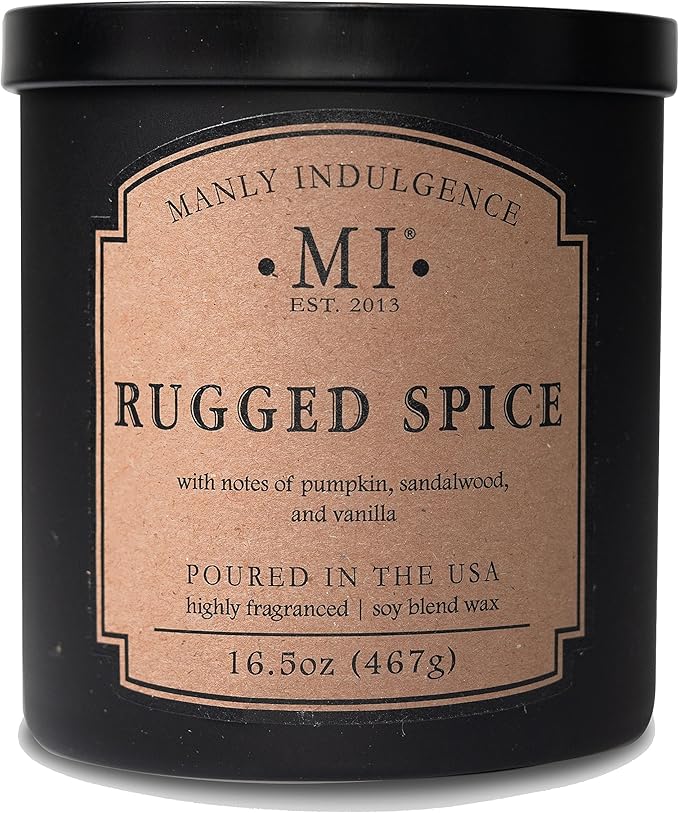 Manly Indulgence Rugged Spice Scented Candles for Men, 2 Wick, 16.5 oz, Premium Soy Blend Wax, 60H Burn, Candles for Home Scented - Made in The USA