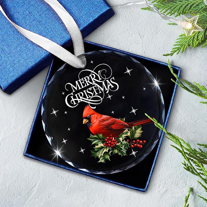 Cardinal Christmas Ornaments 2025 - Christmas Tree Decoration Glass Ornaments - Red Cardinal Decor Glass Ornament, Christmas Birthday Gifts for Women Men, Sympathy Gifts for Loss of Loved One