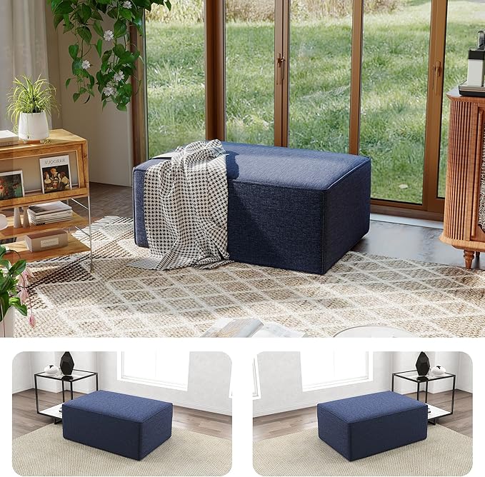 38“ Modular Sectional Sofa Convertible Cube Compressed Couch Seat Set, Combine L-Shaped U-Shaped, Free Assembly, Space-Saving for Living Room, Thick Foam Fabric Chenille Blue (Only Ottoman)