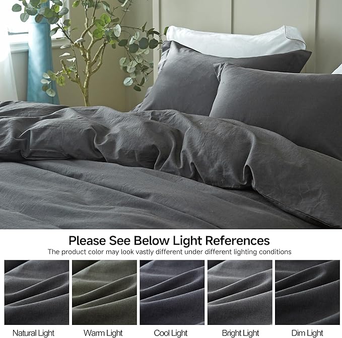 Simple&Opulence French Linen Duvet Cover Set 104"x 92"- 3 Pieces (1 Comforter Cover,2 Pillowcases)-Natural Flax Cotton Blend-Solid Color Breathable Farmhouse Bedding-Charcoal Grey, King