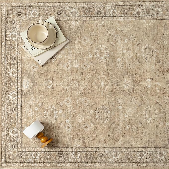 2x6 Brown Runner Rug Hallway Non Slip Kitchen Vintage Distressed Long Carpet Indoor Machine Washable Traditional Floral Bedroom Accent Throw Rug for Office Laundry Bathroom Dining Living Room