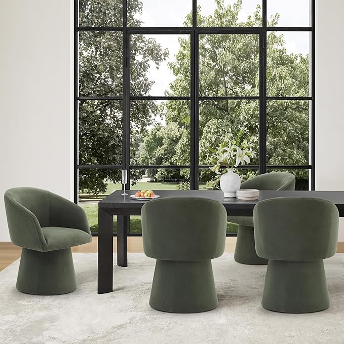 Swivel Dining Chairs Set of 2, Upholstered Mid Century Modern Deskchair with Barrel Back, Linen Fabric Kitchen Chairs for Dining Room, Bedroom, Dressing Room, Green