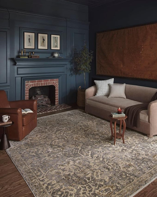 Loloi Magnolia Home by Joanna Gaines Junie Collection JUE-01 Blue/Natural 9'-6" x 9'-6", .38" Pile Height, Round Area Rug