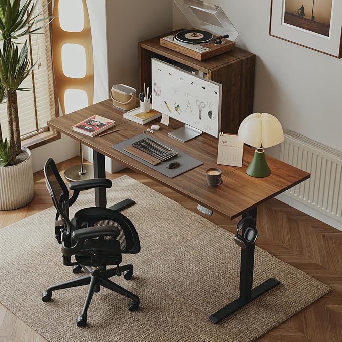 Agilestic Electric Standing Desk, Extra Large 71 x 31.5 Inches Height Adjustable Desk, Sit Stand Up Workstation for Home Office, Ergonomic Rising Gaming Computer Table with Memory Preset, Dark Walnut