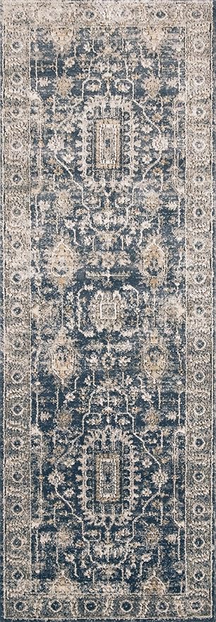 Loloi Teagan Collection TEA-03 Denim/Pebble 2'-8" x 13' Runner Rug, Large, Soft Neutral Rug, High-Traffic for Living Room, Bedroom, Home Office, Dining Area