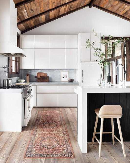 Loloi Layla Collection LAY-08 Red/Navy 2'-6" x 12'-0" .13" Thick Runner Rug, Soft, Durable, Vintage Inspired, Distressed, Low Pile, Non-Shedding, Easy Clean, Printed, Living Room Rug