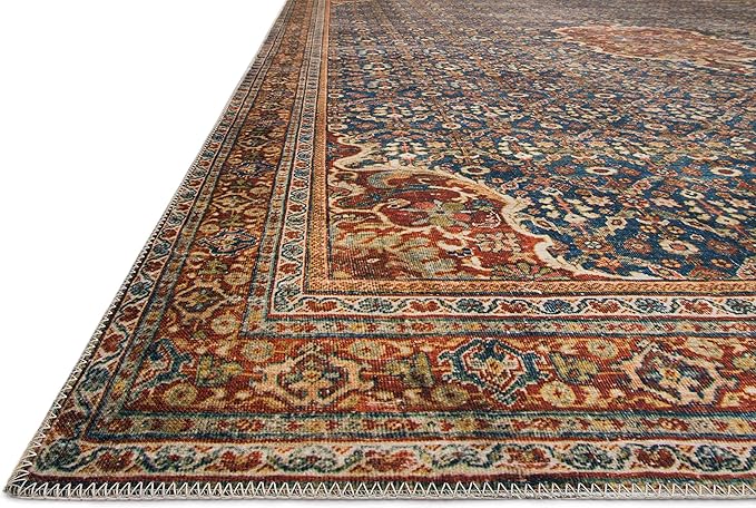 Loloi Layla Collection LAY-09 Cobalt Blue/Spice 3'-6" x 5'-6" .13" Thick Accent Rug, Soft, Durable, Vintage Inspired, Distressed, Low Pile, Non-Shedding, Easy Clean, Printed, Living Room Rug