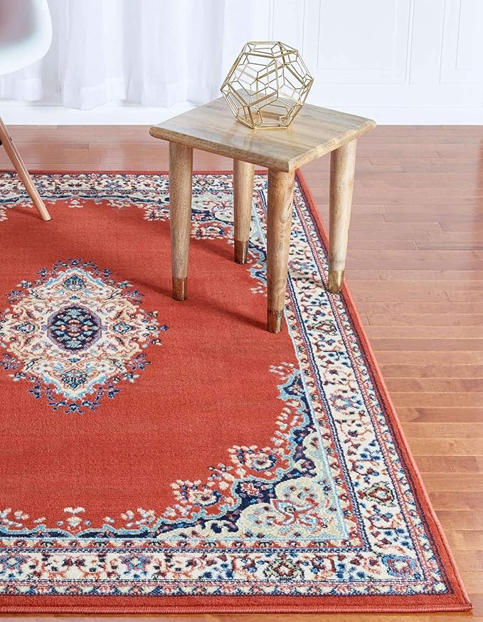 Unique Loom Reza Collection Traditional Persian Style Area Rug, 4 x 6 ft, Terracotta/Ivory