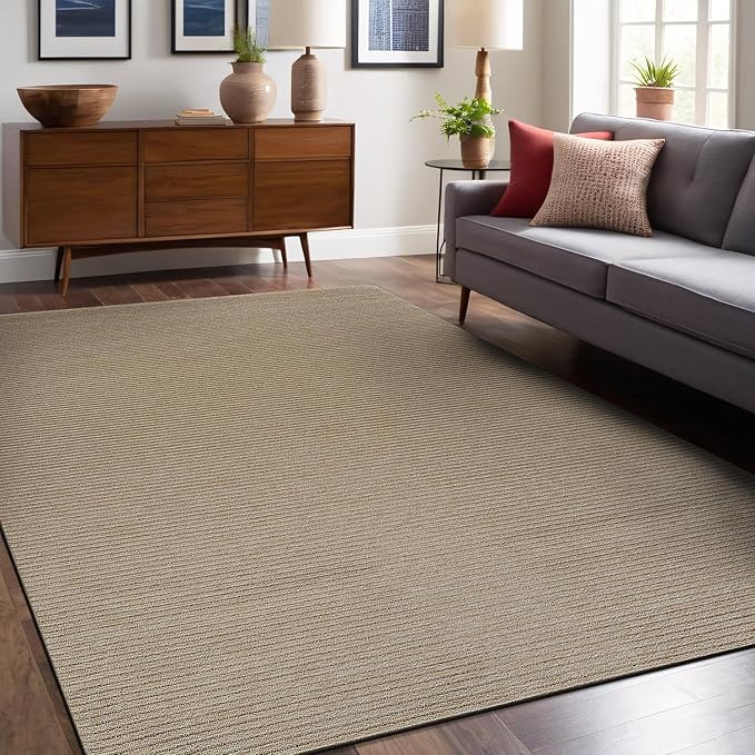 Non Slip Beige Solid Rubber Back Thing Rug for Living Room 5x7 Area Rugs for Kitchen, Rugs for Bedroom, Stain Resistant Easy Cleaning Non Shedding Carpet Beige 5 x 7