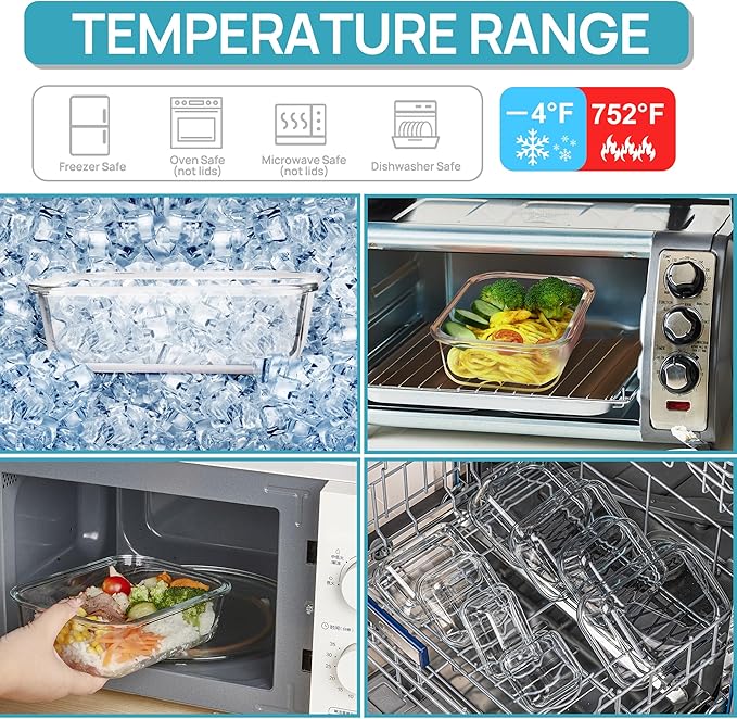 Vtopmart 5 Pack 35oz Glass Food Storage Containers with Lids, Meal Prep Containers, Airtight Reusable Lunch Container Set, Safe for Oven, Microwave, Freezer, and Dishwasher, Grey