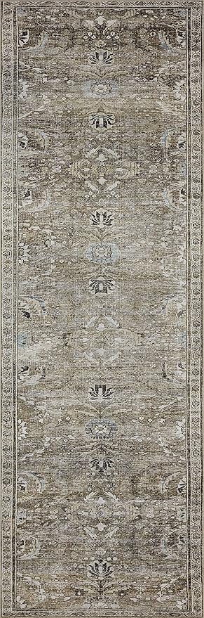 Loloi Layla Collection LAY-13 Antique/Moss 2'-6" x 12'-0" .13" Thick Runner Rug, Soft, Durable, Vintage Inspired, Distressed, Low Pile, Non-Shedding, Easy Clean, Printed, Living Room Rug
