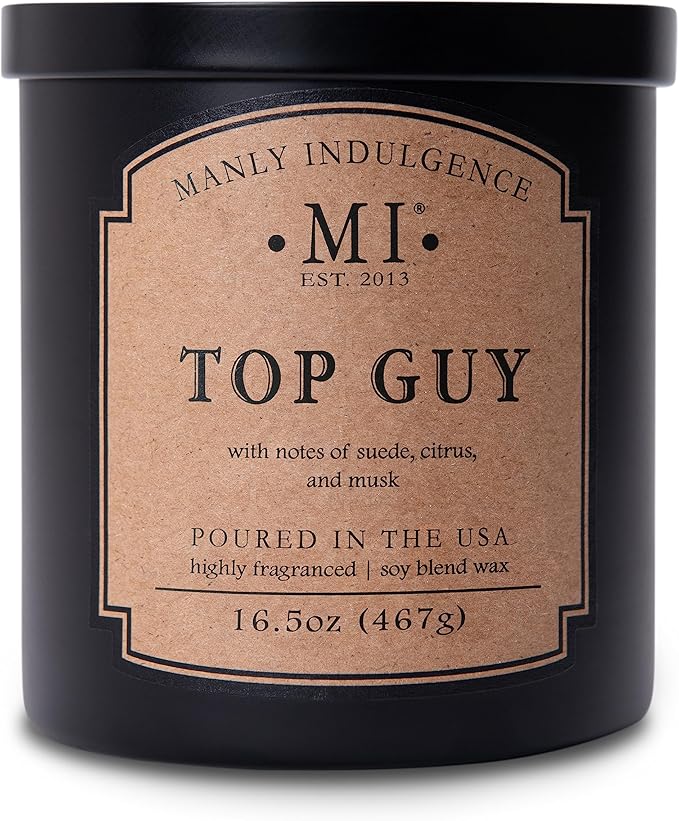 Manly Indulgence Top Guy Scented Candles for Men, 2 Wick, 16.5 oz, Premium Soy Blend Wax, 60H Burn, Candles for Home Scented - Made in The USA