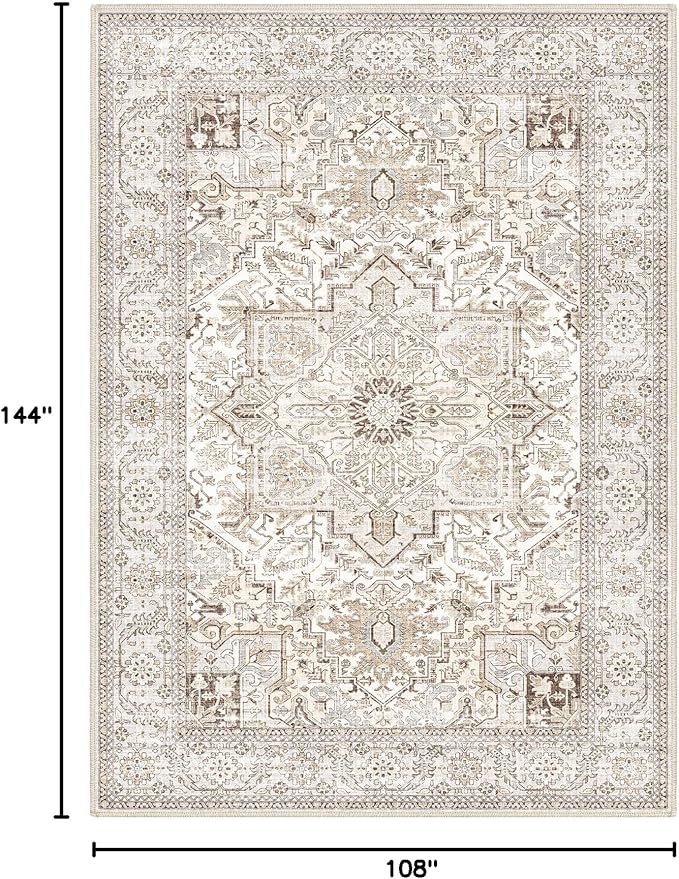Area Rug 9x12 for Living Room, Large Cream Area Rugs, Large Rugs for Living Room,Washable Area Rug (Cream 9x12)
