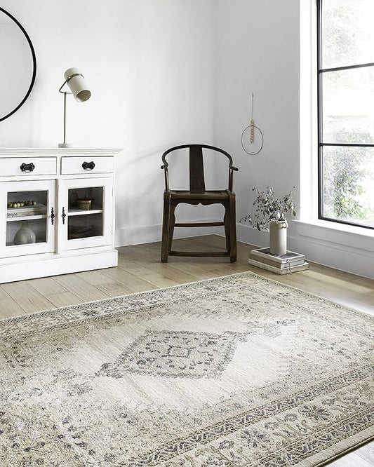 Loloi Teagan Collection TEA-02 Oatmeal/Ivory 2'-8" x 4' Accent Rug, Large, Soft Neutral Rug, High-Traffic for Living Room, Bedroom, Home Office, Dining Area
