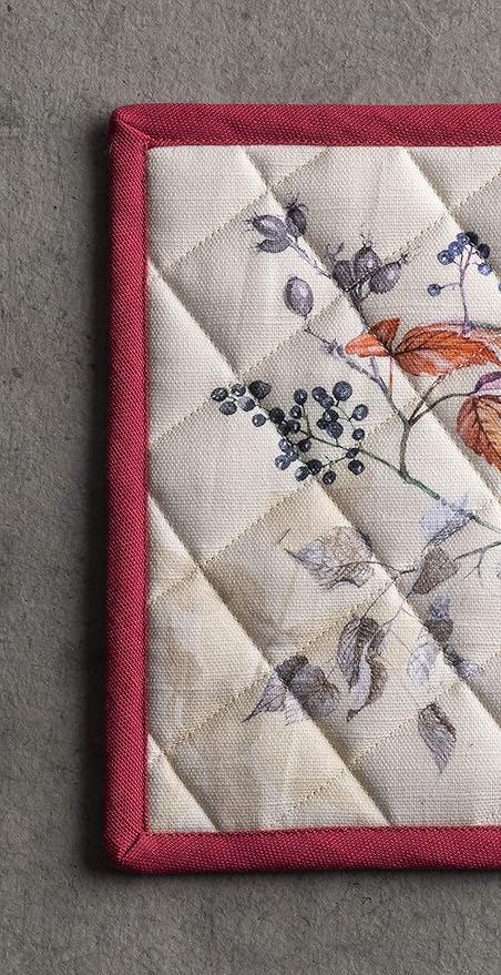 Maison d' Hermine Pot Holders Set 100% Cotton Heat Resistant Potholders 8" x 8" Hot Pads with Loop for Thanksgiving Christmas Decorations BBQ Baking Handling Hot Pans (Pack of 2, Equinoxe - Beige)