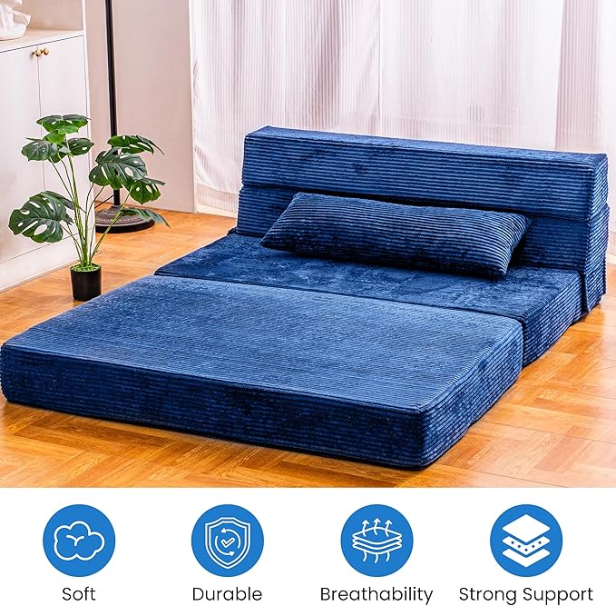 Folding Sofa Bed, Convertible Sleeper Chair with Pillow, High Density Memory Foam Fold Out Couch, Foldable Mattress Futon Sofa for Living Room/Dorm/Guest Use/Apartment/Home Office