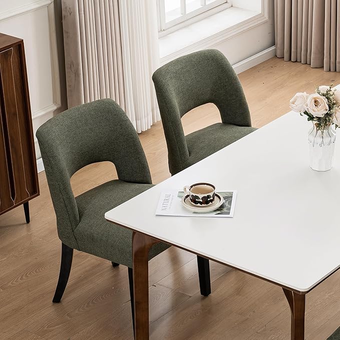 VKNOW Wooden Dining Chairs Set of 4, Modern Fabric Upholstered Dining Room Chair Kitchen Chairs, Farmhouse Dinner Chair for Kitchen Dining Room, Green-Black Legs