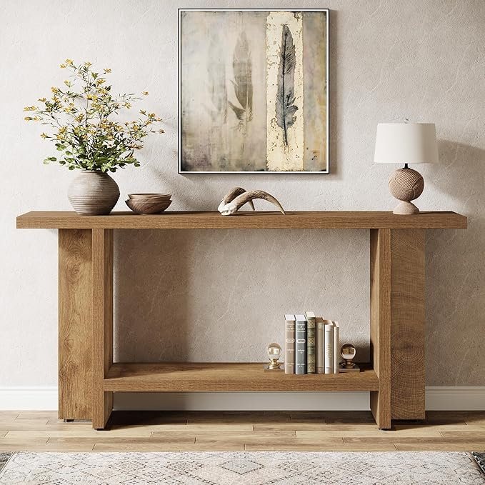 Tribesigns 59" Farmhouse Entryway Console Table, 2-Tier Narrow Long Couch Table Behind Sofa for Living Room, Hallway, Entrance, Foyer