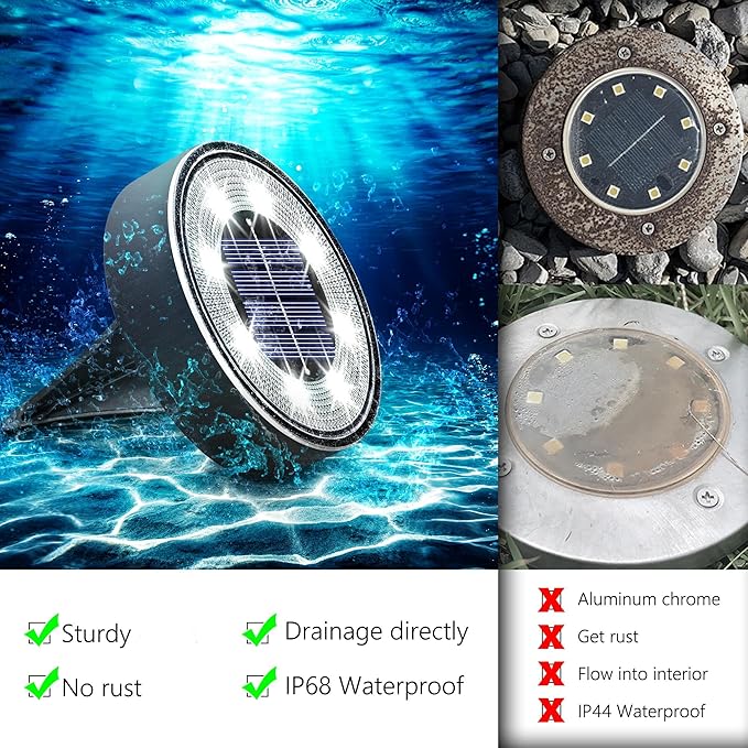 Joomer Solar Ground Lights, 8 Pack 8 LED Solar Lights Outdoor Waterproof IP68 Solar Disc Lights In-Ground Landscape Lighting Outdoor Lights for Patio Pathway Lawn Yard Driveway Walkway (White)