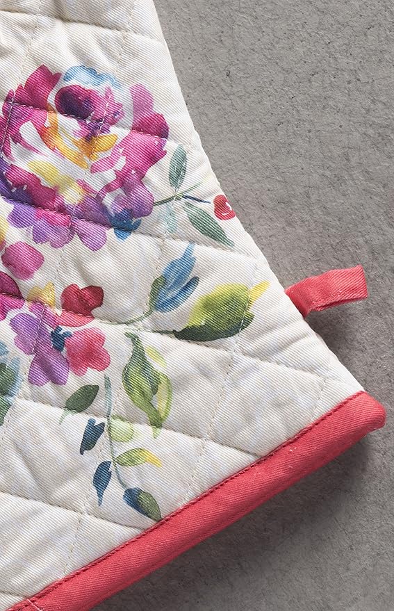 Maison d' Hermine Oven Gloves 100% Cotton Oven Mitt 7" x 13" with Loop Heat Resistant, BBQ, Cooking Gloves, Baking, Grilling, Kitchen, Handling Hot Pans Spring/Summer (Pack of 1, Rose Garden)