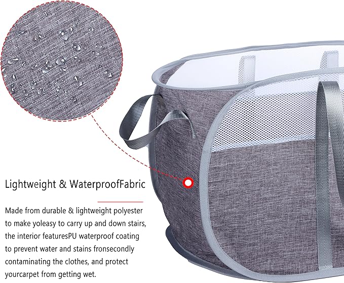 Pop Up Laundry Hamper，with Durable Handles collapsible laundry basket，Easy to Open and Fold for college Dorm,kids room，travel (blue+gray)…