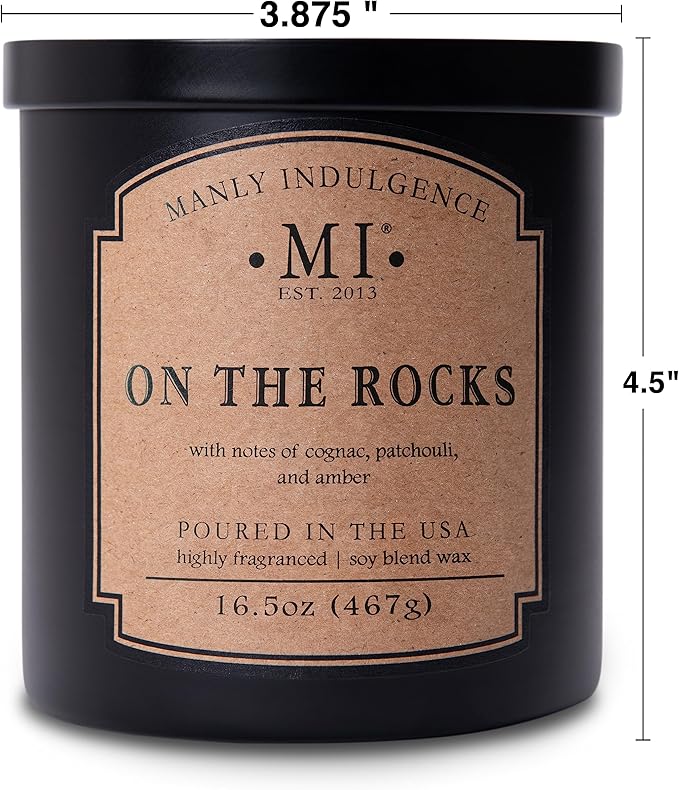 Manly Indulgence On The Rocks Scented Candles for Men, 2 Wick, 16.5 oz, Premium Soy Blend Wax, 60H Burn, Candles for Home Scented - Made in The USA