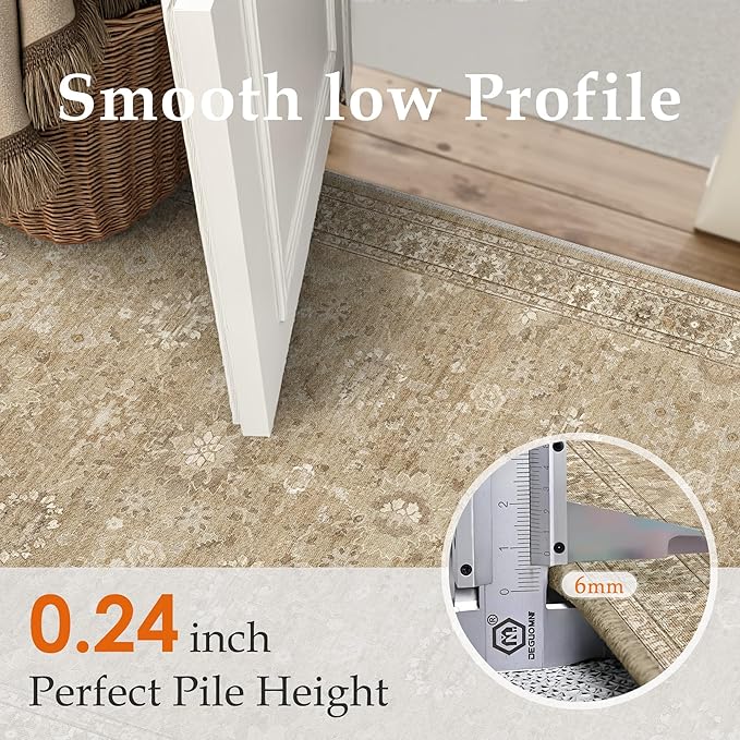 3x5 Brown Area Rug Non Slip Vintage Office Entryway Rug Distressed Machine Washable Kitchen Carpet Retro Traditional Floral Accent Throw Door Mat for Bedroom Bathroom Dining Living Room