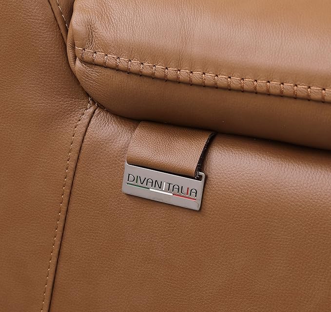 Blackjack Furniture Venice Top Grain Italian Leather Power Recliner Chair with Adjustable Headrest Modern Luxury Seating for Living Room Lounge, Cognac