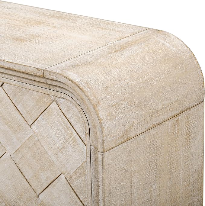 60'' Curved Sideboard with 4 Doors and Bottom Shelf, Versatile Wooden Accent Storage Cabinet Entryway Console Table for Hallway Living Room Dining Room (Beige-4.16)