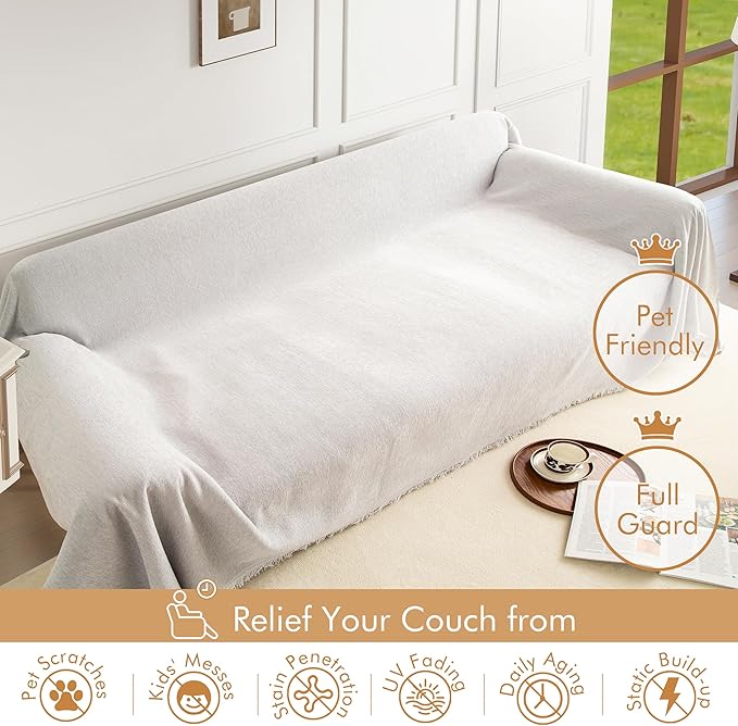Couch Cover for 3 Cushion Couch Sofa Pet Friendly, Chenille Sectional L Shaped Sofa Cover Washable for Dogs Cats Kids, Leather Furniture Protector Slipcover Decor for Living Room, 71"x134"