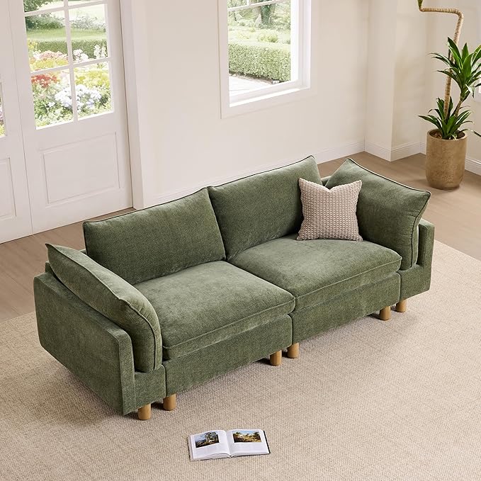 CHITA 92" Super Large Sectional Couches for Living Room, Modular Cloud Couch Sectional Sofa, Premium Fabric Couches, Down Filled, High Density Foam, Chenille in Green, 2 Seater Loveseat