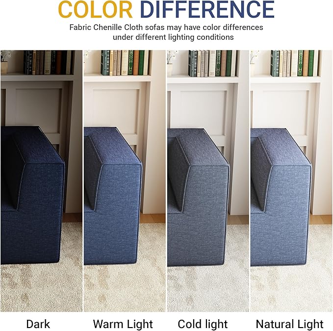 38“ Modular Sectional Sofa Convertible Cube Couch Seat Set, Combine L-Shaped U-Shaped, Free Assembly, Space-Saving for Living Room, Thick Foam Fabric Chenille Blue (Only Corner)