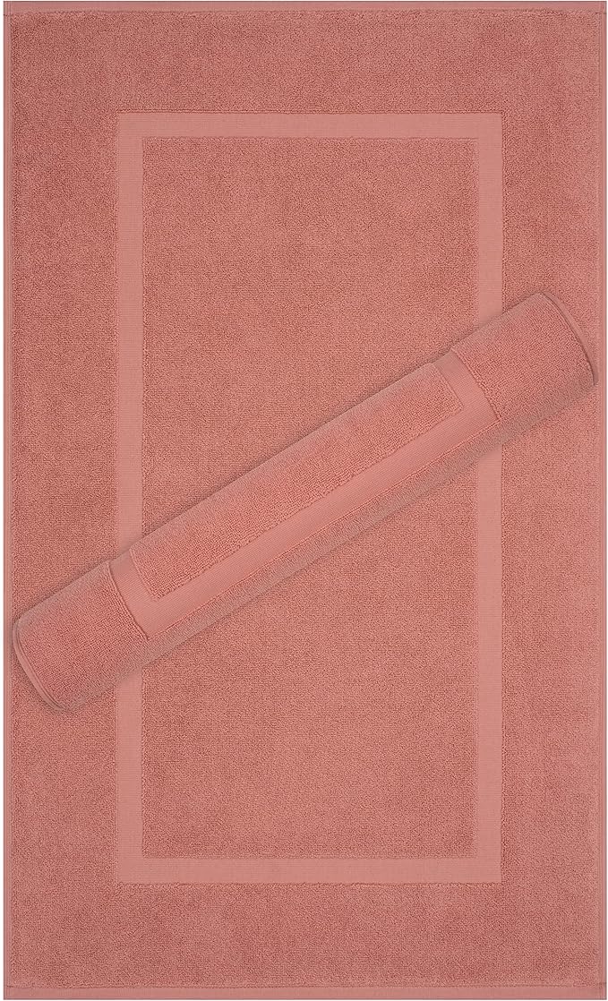 Cotton Paradise 100% Cotton Bath Mats for Bathroom Floor Set of 2 Pack, 20x34 Soft Absorbent Washable Quick Dry Tub Bathmat, Coral Towel Bath Mat