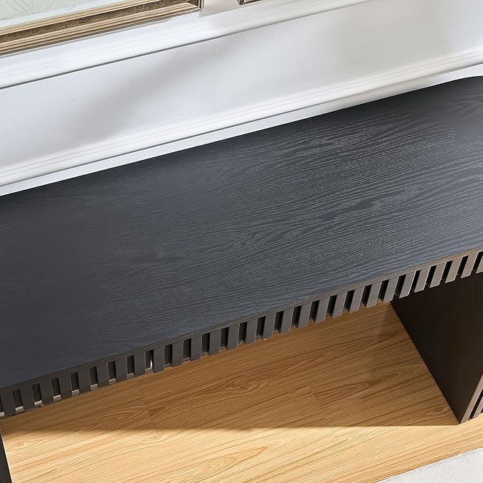 Modern Console Table for Entryway Contemporary Black Console Entry Tables with Drawer Fluted Sofa Tables Oval Long Foyer Table with Storage for Entry Way Hallway Entrance 59.05'' Wood