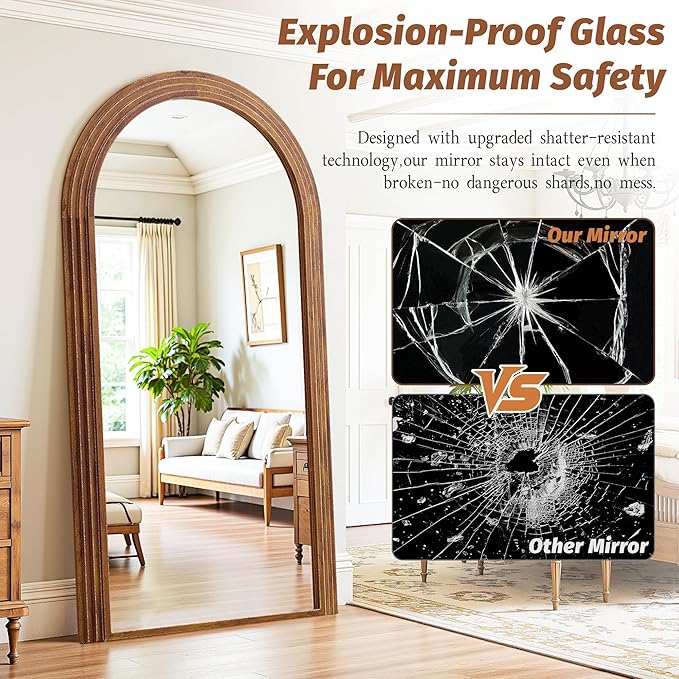 Antok Full Length Mirror 82"×44" Floor Mirror Standing Tall Mirror, Arched Stand up Large Wall Mirrors, Freestanding Full Body Mirrors for Bedroom Living Room Wood Vintage Style Brown