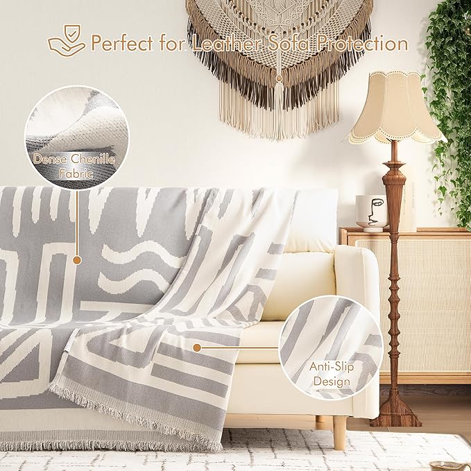 Couch Cover for 2-3 Cushion Couch Sofa Pet Friendly, Boho Sectional L Shaped Sofa Cover Washable for Dogs Cats Kids, Leather Furniture Protector Slipcover Decor for Living Room, 71"x118"