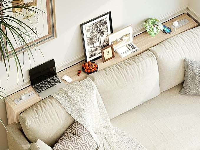 TIQLAB Sofa Table, 79 inch (1.2'' Thick Tabletop) Long Console Table Behind Couch, Narrow Entryway Table with Angled Metal Frame, Industrial Console Table for Entryway, Light Walnut