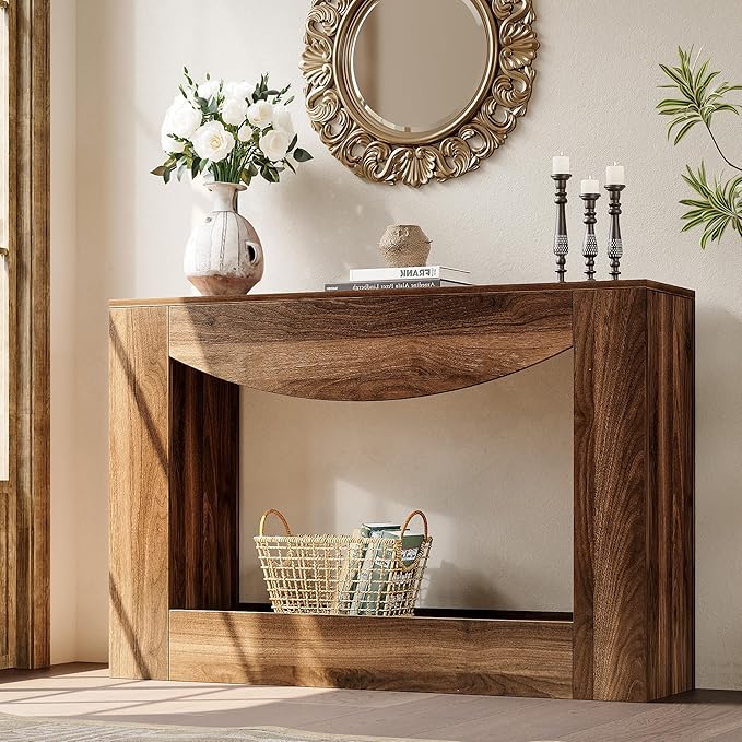 Farmhouse Console Table, 47 Inches Entryway Console Table with LED Light, Sofa Table Behind Couch, Wooden Accent Entryway Table for Living Room, Hallway